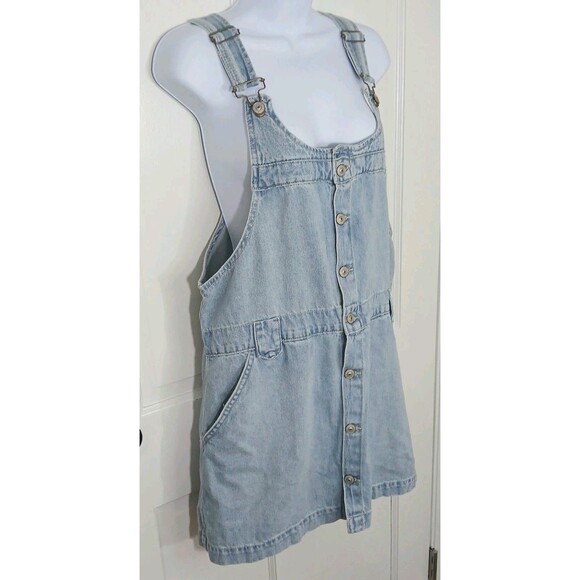 Free People We The Free Denim Pinafore Dress Light Wash Button Front Mini Large - Picture 8 of 16